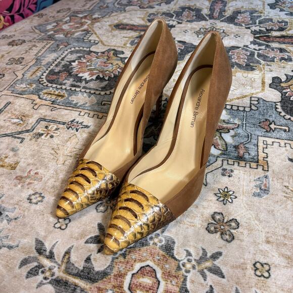 Alexandre Birman Snake Skin Suede Pointed Toe Heels Italian Pumps Women's Size 7 - Picture 2 of 16